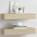 vidaXL Wandregale mit Schubladen 2 Stk. Eichen-Optik 60x23,5x10 cm MDF