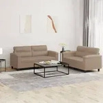 vidaXL 2-tlg. Sofagarnitur mit Kissen Cappuccino-Braun Kunstleder