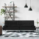 vidaXL Schlafsofa mit Getr&auml;nkehaltern Schwarz Kunstleder