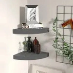 vidaXL Eck-Schweberegale 2 Stk. Hochglanz-Grau 25x25x3,8 cm MDF