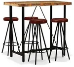 vidaXL 5-tlg. Bar-Set Altholz Massiv und Echtleder