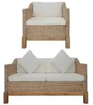 vidaXL 2-tlg. Sofagarnitur mit Kissen Natur Rattan