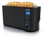 Arendo Toaster Edelstahl Langschlitz 4 Scheiben, integrierter Br&ouml;tchenhalter,