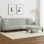 vidaXL Schlafsofa 2-Sitzer mit Kissen und Fu&szlig;hocker Hellgrau Samt