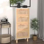 vidaXL Sideboard Wei&szlig; 40x30x90 cm Massivholz Kiefer und Natur-Rattan