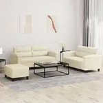 vidaXL 3-tlg. Sofagarnitur mit Kissen Creme Kunstleder