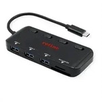 ROLINE USB 3.2 Gen 1 Hub, 3fach, Typ C Anschlusskabel, mit CardReader, Ports einzeln