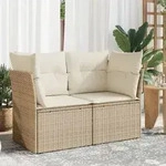 vidaXL Gartensofa mit Kissen 2-Sitzer Beige Poly Rattan