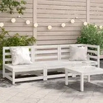 vidaXL Gartensofa 3-Sitzer Wei&szlig; Massivholz Kiefer