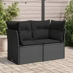 vidaXL Gartensofa mit Kissen 2-Sitzer Schwarz Poly Rattan
