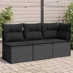vidaXL Gartensofa mit Kissen 3-Sitzer Schwarz Poly Rattan