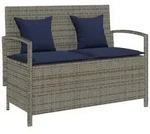 vidaXL Gartenbank mit Stauraum und Kissen Grau Poly Rattan