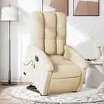 vidaXL Elektrischer Massagesessel mit Aufstehhilfe Creme Stoff