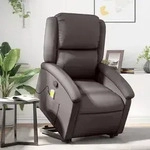 vidaXL Massagesessel mit Aufstehhilfe Dunkelbraun Echtleder