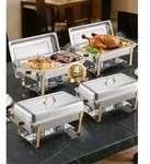 VEVOR Chafing Dish Set Speisenw&auml;rmer Edelstahl mit 2 Pfannen in voller Gr&ouml;_e (7,5