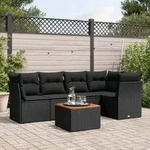 vidaXL 6-tlg. Garten-Sofagarnitur mit Kissen Schwarz Poly Rattan