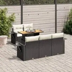 vidaXL 6-tlg. Garten-Sofagarnitur mit Kissen Schwarz Poly Rattan