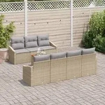 vidaXL 8-teiliges Garten-Sofa-Set mit Kissen in Beige aus Poly-Rattan