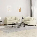 vidaXL 2-tlg. Sofagarnitur mit Kissen Creme Kunstleder
