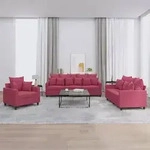 vidaXL 3-tlg. Sofagarnitur mit Kissen Weinrot Samt