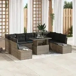 vidaXL 10-tlg. Garten-Sofagarnitur mit Kissen Grau Poly Rattan