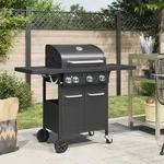 vidaXL Gasgrill mit 4 Flammen Schwarz Pulverbeschichteter Stahl