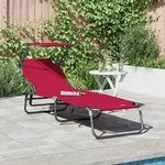 vidaXL Faltbare Sonnenliege mit Sonnendach Rot 600D Oxford-Stoff