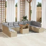 vidaXL 11-tlg. Garten-Essgruppe mit Kissen Beige Poly Rattan Akazie