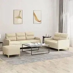 vidaXL 3-tlg. Sofagarnitur mit Kissen Creme Stoff