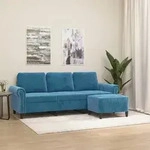 vidaXL 3-Sitzer-Sofa mit Hocker Blau 180 cm Samt