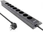 InLine&reg; 19 Steckdosenleiste, 8-fach Schutzkontakt, ohne Schalter, 2m, schwarz Strom