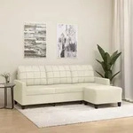 vidaXL 3-Sitzer-Sofa mit Hocker Creme 180 cm Kunstleder
