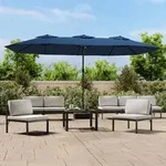 vidaXL Doppel-Sonnenschirm mit LED-Leuchten Azurblau 449x265 cm