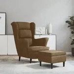 vidaXL Ohrensessel mit Hocker Braun Samt