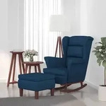 vidaXL Schaukelsessel und Hocker mit Holzbeinen Blau Samt
