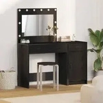vidaXL 2-tlg. Schminktisch-Set mit LED-Leuchten Schwarz Holzwerkstoff