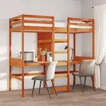 vidaXL Hochbett ohne Matratze Wachsbraun 80x200 cm Massivholz Kiefer
