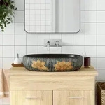 vidaXL Aufsatzwaschbecken Grau und Schwarz Oval 59x40x14 cm Keramik