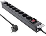InLine&reg; 19 Steckdosenleiste, 8-fach Schutzkontakt, mit Schalter, 2m, schwarz Strom /