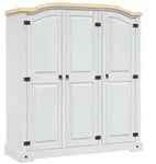 vidaXL Kleiderschrank Mexiko-Stil Kiefernholz 3 T&uuml;ren Wei&szlig;