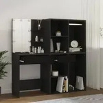 vidaXL LED-Schminktisch mit Schr&auml;nken Schwarz Holzwerkstoff
