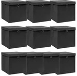 vidaXL Aufbewahrungsboxen mit Deckeln 10 Stk. Schwarz 32x32x32cm Stoff
