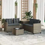 vidaXL Gartensofa in L-Form mit Tisch und Kissen Grau Poly Rattan