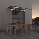 vidaXL Markise Manuell Einziehbar mit LED 350x250 cm Blau und Wei&szlig;