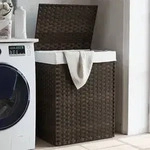 vidaXL W&auml;schekorb mit Deckel Dunkelbraun 46x33x60 cm Poly Rattan