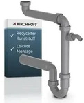 "KS Raumspar-Sp&uuml;ltisch-R&ouml;hrensiphon, Grau, 1 1/2"IG x 50 mm, mit 3/4"