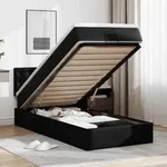 vidaXL Ottoman-Bett mit Matratzen & LEDs Schwarz 90x190 cm Kunstleder