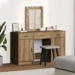 vidaXL 3-tlg. Schminktisch-Set mit LED-Leuchten Artisan Eiche
