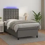 vidaXL Boxspringbett mit Matratze & LED Grau 80x200 cm Kunstleder