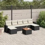 vidaXL 8-tlg. Garten-Sofagarnitur mit Kissen Schwarz Poly Rattan